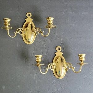 Vintage Brass Double Candle Holder Wall Sconce Set of 2 Hollywood Regency